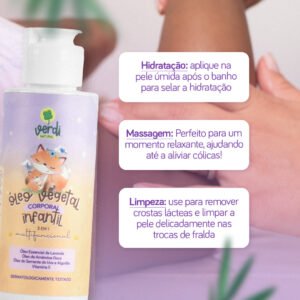 Óleo Vegetal Corporal Infantil 100% Natural com Óleo essencial de Lavanda, Óleos de Amêndoa Doce, Semente de Uva e Algodão e Vitamina E